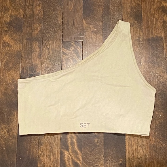 Set Active Ribbed One Shoulder Sports Bra Oat Milk - Picture 2 of 2